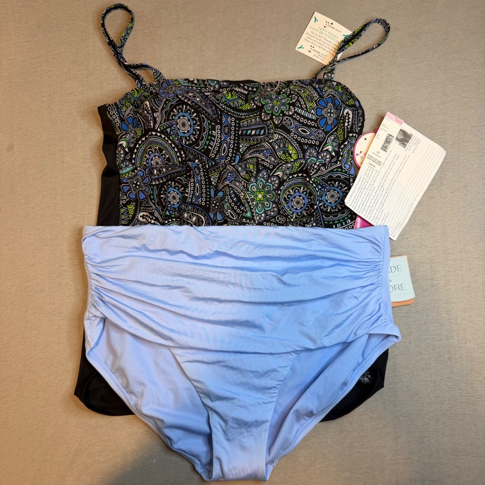 A Shore Fit Paisley Tankini Top C & Shade Shore Blue High Waist Bottoms Set 14